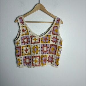 Rebellion Again Crochet Granny Square Cropped Top Cottagecore Size Large